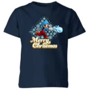 Nintendo Super Mario Mario Merry Christmas Snowball Kid's T-Shirt - Navy - 11-12 Years