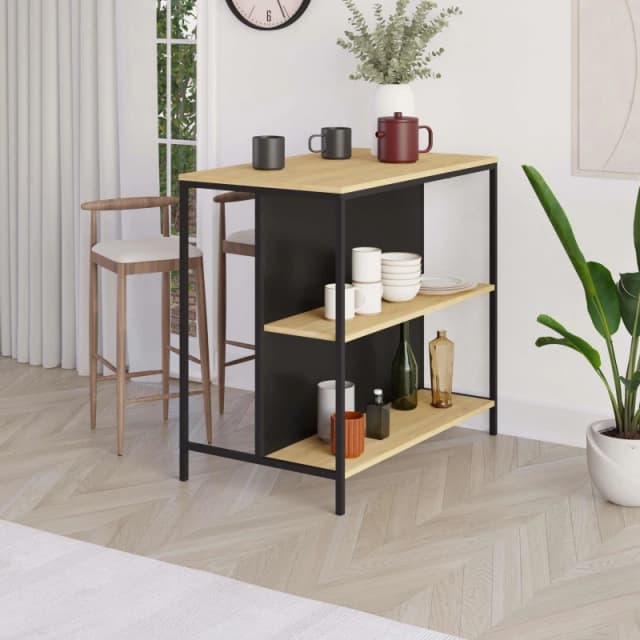 Decortie Detroit' Modern Bar Table with Metal Legs Open Shelf 100cm in Black Size: 1 Pack Black Unisex 1 Pack