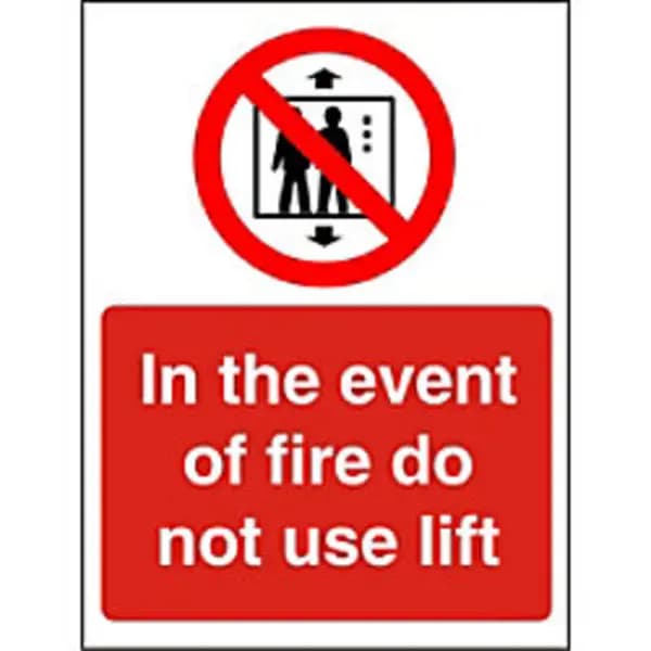 Stewart Superior Seco Prohibition Safety Sign In The Event Of Fire Do Not Use Lift Semi Rigid Plastic 150 x 200mm - P103SRP150X200 P103SRP150X200