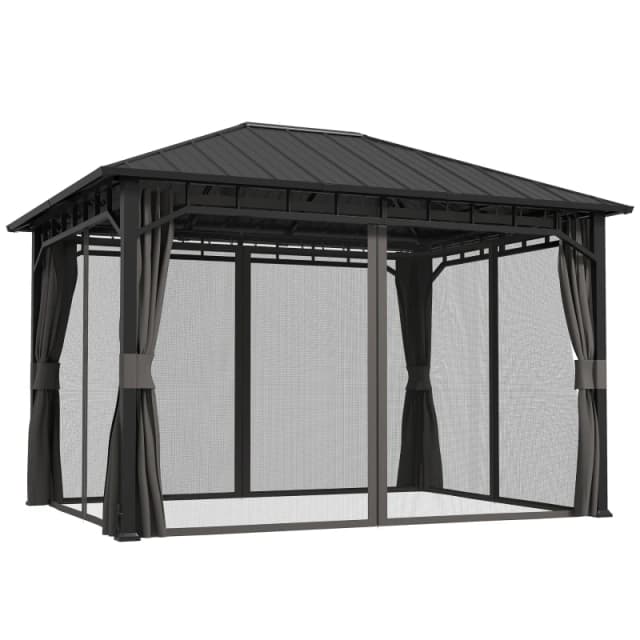 Outsunny 3 x 4m Hardtop Gazebo with Galvanised Steel Roof and Sides Dark Grey