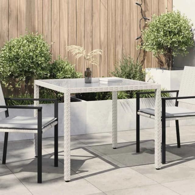 VIDAXL Garden Table 90x90x75cm Tempered Glass and Poly Rattan White Vidaxl 8720286666388
