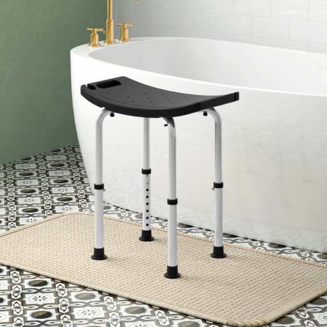 HOMCOM Aluminium Shower Stool w/ Adjustable Height Non-Slip Bath Stool Black 713-165V00BK
