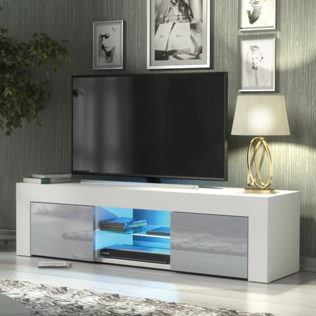 Creative Furniture Creative Furniture Loom TV Unit 130cm - A Minimalist and Sophisticated Cabinet with Gloss Doors and LED Lights in Grey Grey One Siz