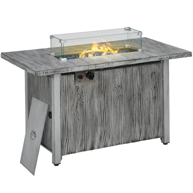 Outsunny Outsunny Gas Fire Pit Table with 50,000 BTU Burner, Cover, Glass Screen, Grey 5056725398002