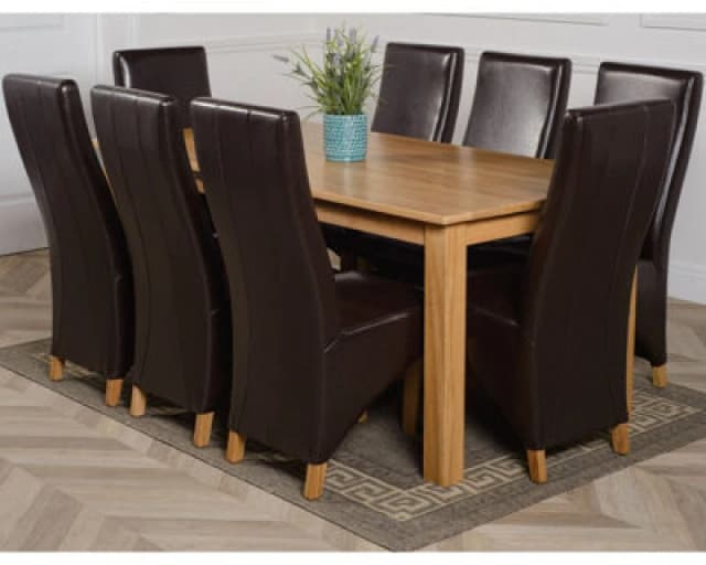 Thats Furniture Oslo 180 x 90cm Large Oak Dining Table & 8 Lola Leather Chairs in Brown Brown Unisex 180 x 90 cm