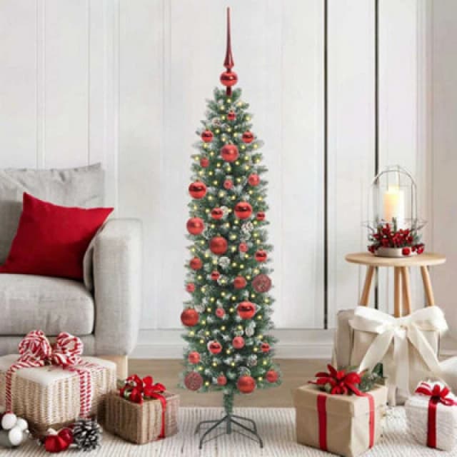 Vidaxl Artificial Slim Christmas Tree Green And White 150 Cm