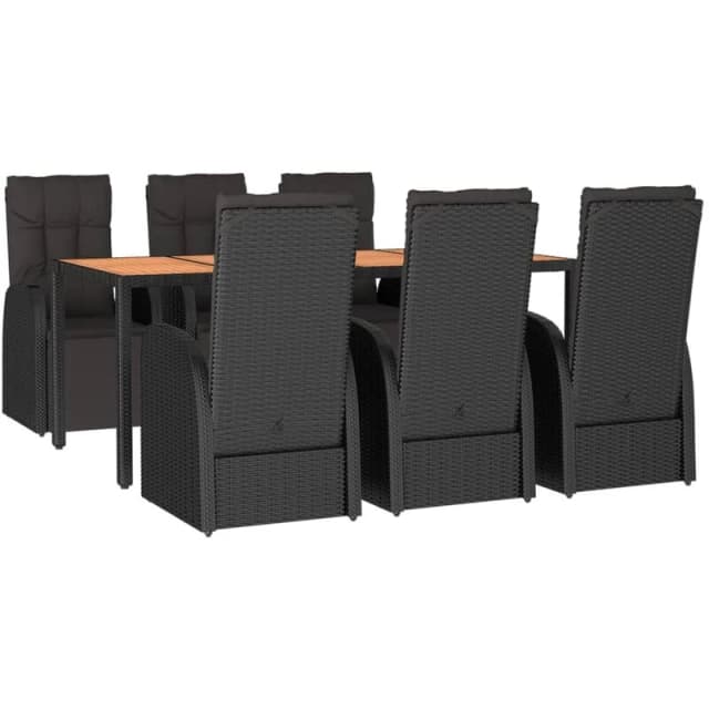 VIDAXL 7 Piece Garden Dining Set Black Poly Rattan&Solid Wood Acacia Vidaxl 8720845801106