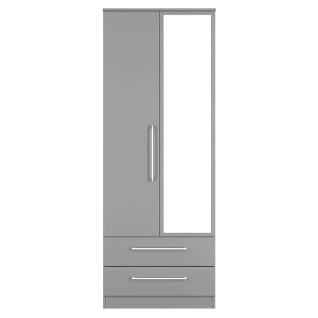 Ready Assembled 2 U Gloucester Tall 2 Door 2drw Mirrored Wardrobe (Ready Assembled) in Dark Grey Dark Grey Unisex