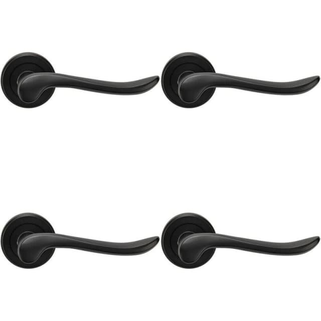 Loops 4x PAIR Scroll Shaped Lever Handle on Round Rose Concealed Fix Matt Black Black