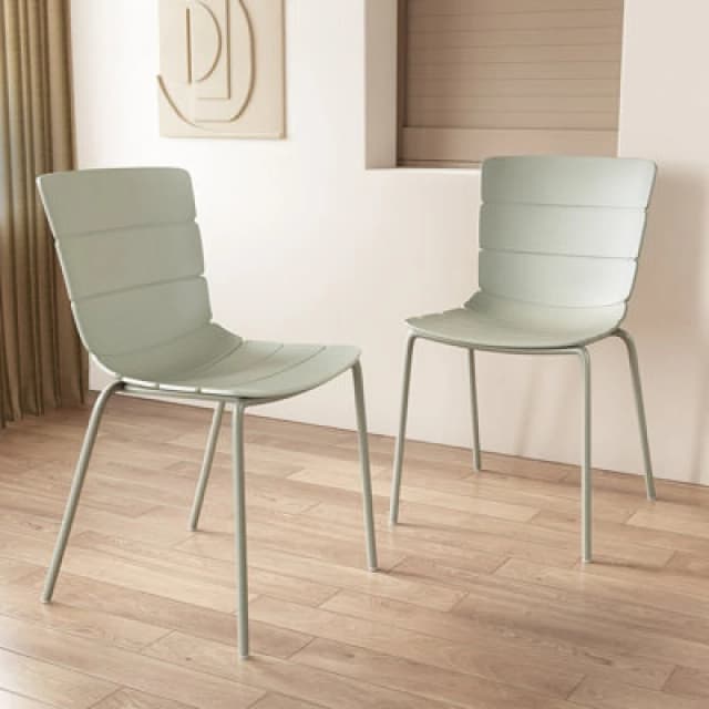 Core Products Bali Pair Of Light Green Kitchen Chairs - Ribbed Plastic Seat With Metal Legs 81 X 47 X 50Cm