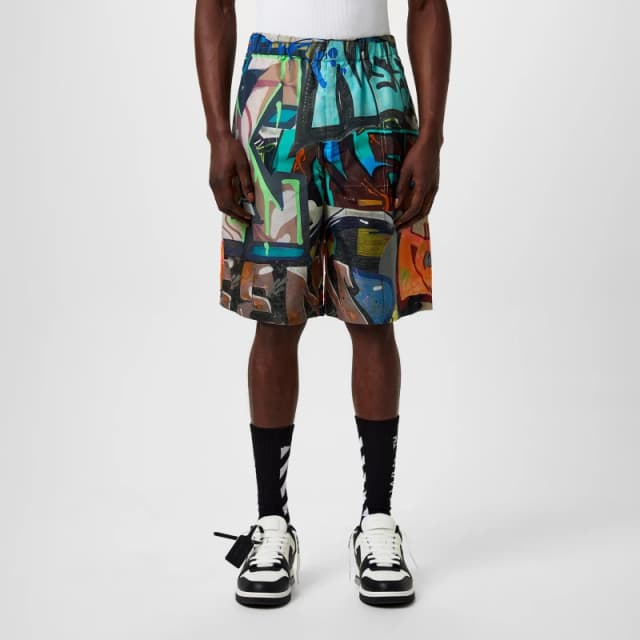 Off White Mens Graffiti All Over Print Bermuda Woven Tracksuit Shorts Multicolor male XS