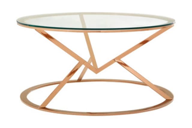 Orsina Unique Corseted Round Rose Gold Coffee Table, Geometric Display Table, Versatile Decorative Coffee Table