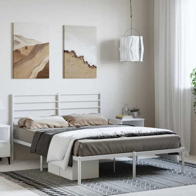 JINLEFU Metal Bed Frame without Mattress with Headboard White 135x190cm vidaXL JRVDZX-352367_DE