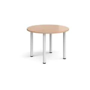 Circular white radial leg meeting table 1000mm - beech
