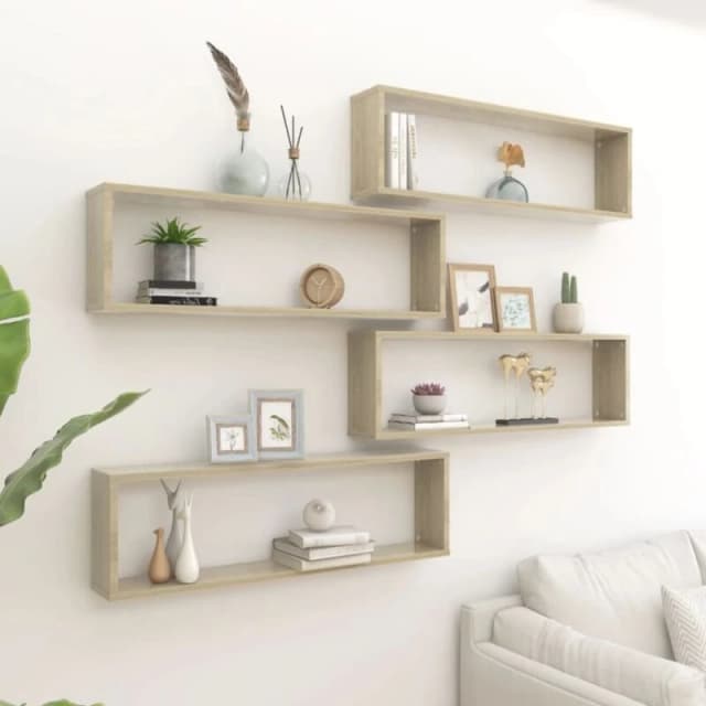VIDAXL Vidaxl - Wall Cube Shelf 4 pcs Sonoma Oak 100x15x30cm Engineered Wood 8720286595077