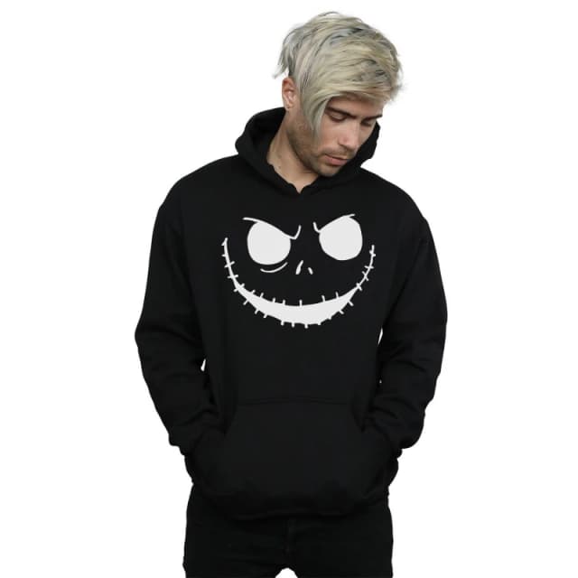 Disney Men Nightmare Before Christmas Jack's Face Bold Hoodie in Black Size: Small Black S Male 5059400498820