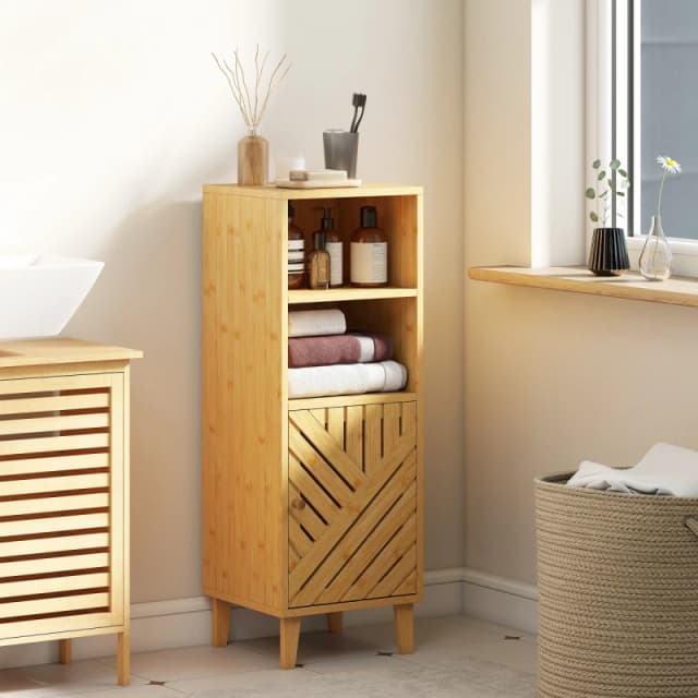 HOMCOM HOMCOM Narrow Bathroom Storage Cabinet with Open Compartments, Natural Natural One Size Unisex 5063603659100