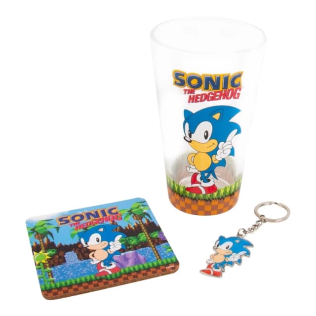 Sonic Keyring, Glass and Coaster Set