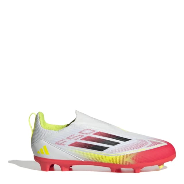 adidas F50 League Laceless Childrens Firm Ground Football Boots - White White C12