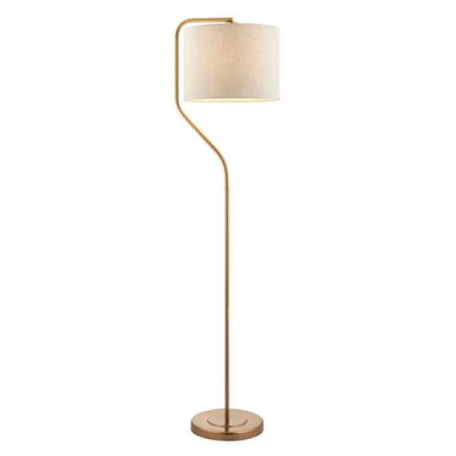 Clement Floor Lamp with Shade Br Aged Brass Plate, Natural Linen Mix Fabric, 1x E27