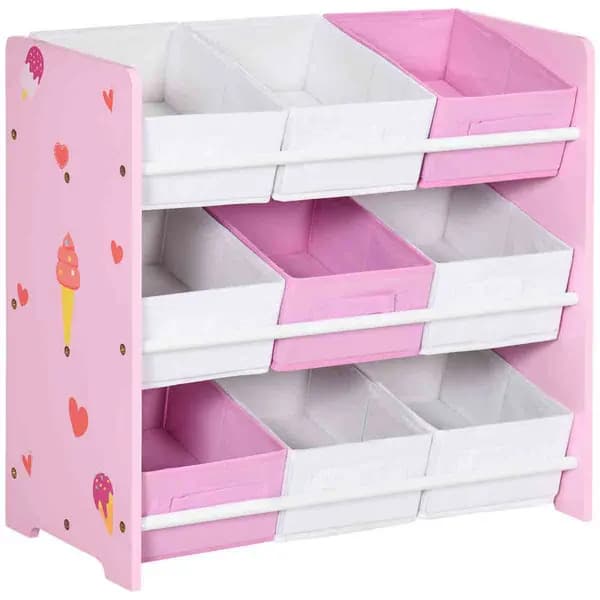 ZONEKIZ Storage Unit with 9 Removable Storage Baskets For Nursery Playroom - Pink 311-055V00PK