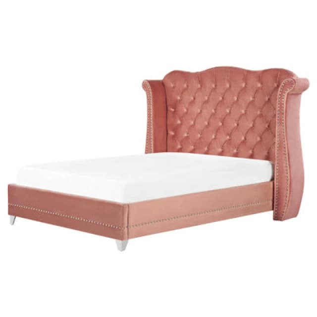 Beliani Bed Velvet Ayette 160 X 200 Cm (Eu King Size) Pink