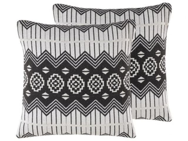 Beliani Set Of 2 Decorative Cushions Cardak Cotton 45 X 45cm Black/ White Geometric Pattern