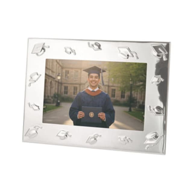 Happy Homewares Graduation Metal 4X6 Picture Frame In Nickel Plated With 3D Hat Icons
