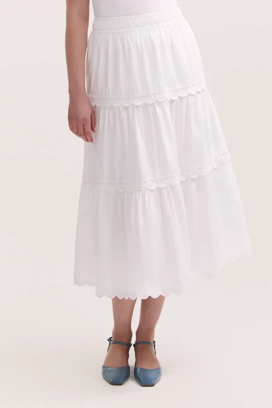 Finery London Womens Paula Cotton Tiered Midi Skirt in White Size: 20 White Female 20