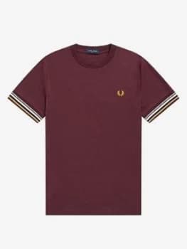 Fred Perry Striped Cuff T-Shirt, Mahogany, Size S, Men