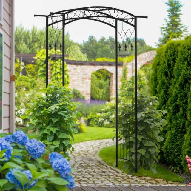 OUTSUNNY 211cm Height Metal Garden Arch Arbor for Wedding Decor in Black Unisex