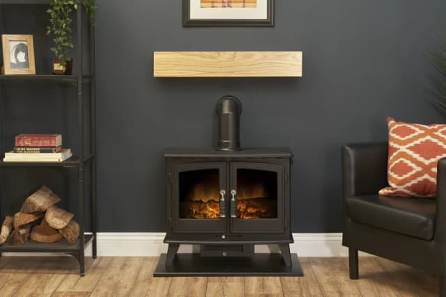 Adam Fires & Fireplaces Oak Beam, Hearth & Stove Pipe with Woodhouse Stove in Black Unisex