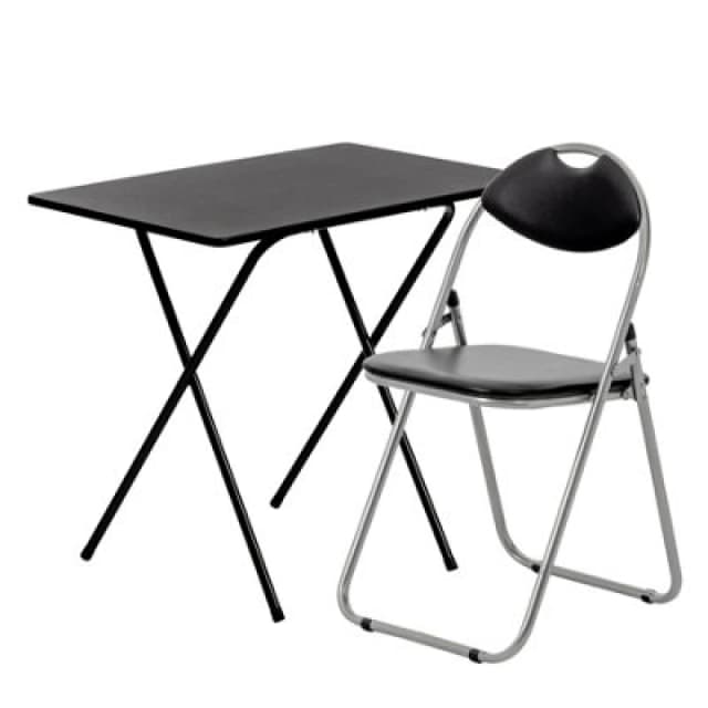 Harbour Housewares Wooden Folding Desk & Chair Set - Black/black - Durable Space Saving Office Bedroom Study Desk & Chair Set