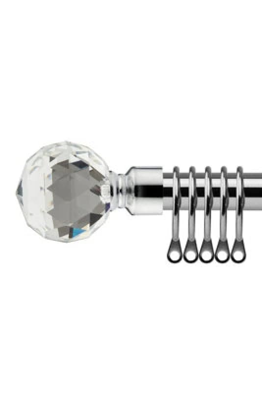 16-19mm Cristalla Extendable Metal Curtain Pole Set Chrome 120-210Cm