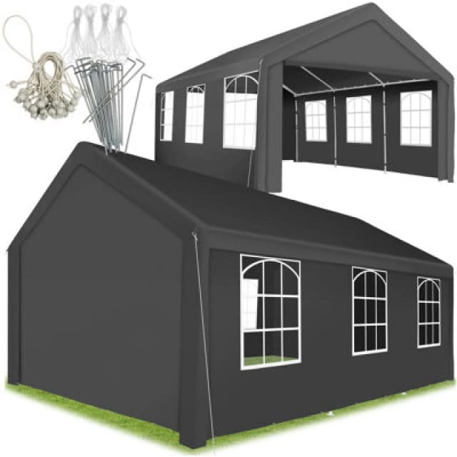 Tectake Gazebo Jasko - 6 X 4 M, 4 Side Panels, Weather & Uv-Resistant, Plug-In System 600 X 400 X 315cm - Grey