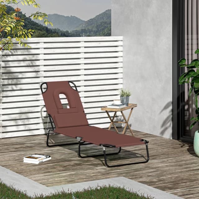 Outsunny Folding Sun Lounger Reclining Chair w/ Pillow Reading Hole Brown