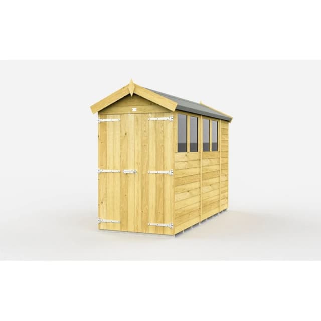 Buttercup Farm 4 x 10 Feet Apex Shed - Double Door W/ Windows - L302 x W118 x H217cm in Brown Brown Unisex