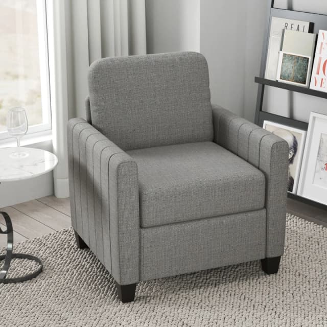HOMCOM Armchair, Channel Tufted Modern Fabric Accent Chair, Comfy Upholstered Reading Lounge Light Grey 83B-049V70LG
