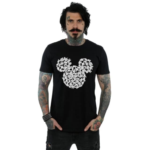 Disney Men Mickey Mouse Head Of Hands T-Shirt in Black Size: Small Black S Male 5059308455420