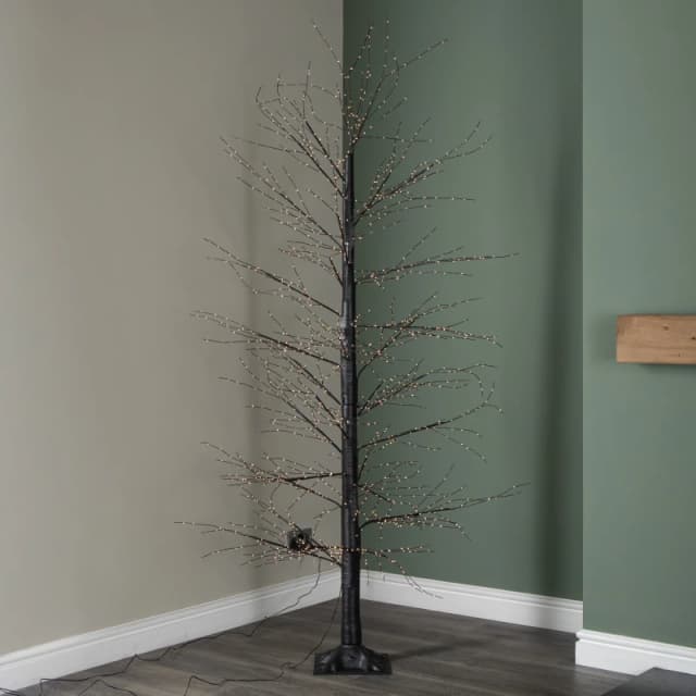 7ft (2.10m) Tall Light up Black Micro Dot Christmas Tree with 1600 Warm White LEDs