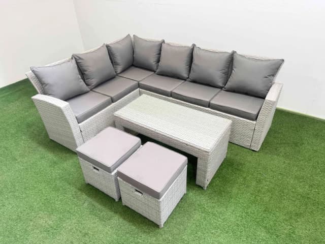 Fimous Outdoor 8 Seater Corner Sofa Sets with 2 Small Stools Light Grey Mixed Light Grey Unisex