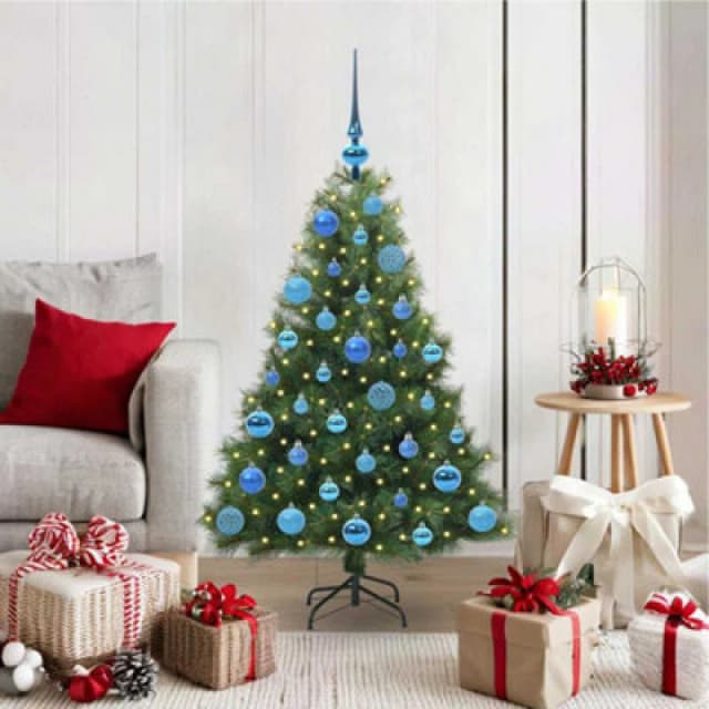 vidaXL Artificial Christmas Tree with 150 LEDs & Blue Balls Green 120cm PE and PVC, Green 3397764