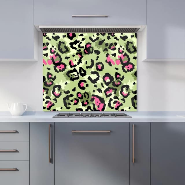 Warren Reed - Designer Green & Pink Leopard Print Kitchen Splashback Size: 900mm x 650mm Green Unisex 900mm x 650mm