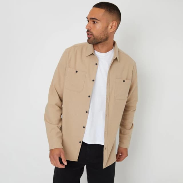 Threadbare 'Barnfied' Brushed Cotton Flannel Long Sleeve Shirt Stone