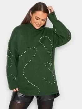Yours Embellished Batwing Sleeve Jumper - Green , Green, Size 18-20, Women