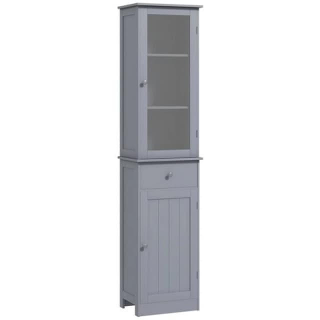 KLEANKIN Kleankin - Storage Cabinet Organizer Tower with Shelves & Drawer Grey 5056725571542