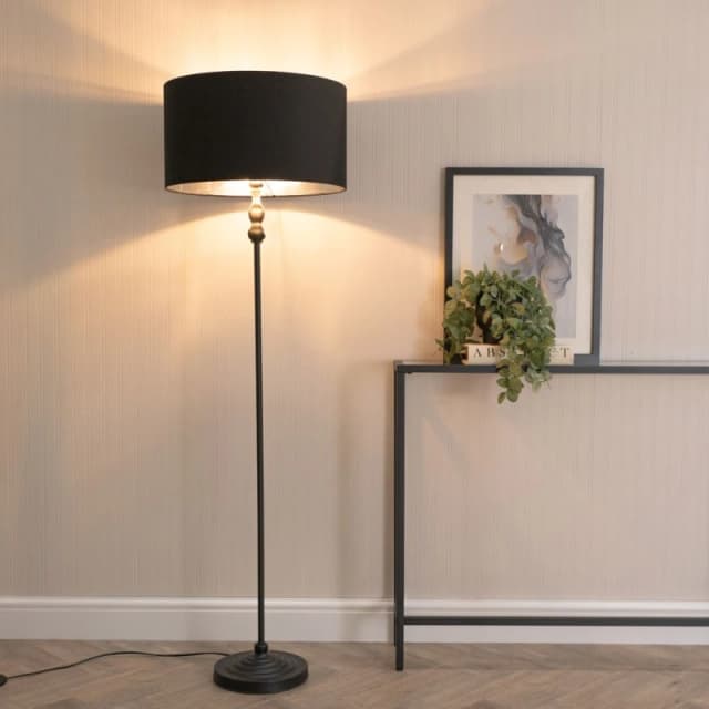 ValueLights ValueLights Maggie Black Candlestick Floor Lamp with Black with Chrome Inner Lamp Shade Black One Size Unisex 5059406061516