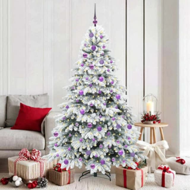 vidaXL Artificial Christmas Tree with 300 LEDs, Lilac Balls Snow Flocked Green 180cm PE and PVC, Green 3397620