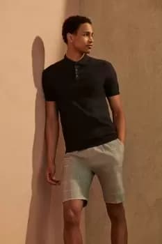 Mens Navy Modern Knitted Polo Shirt