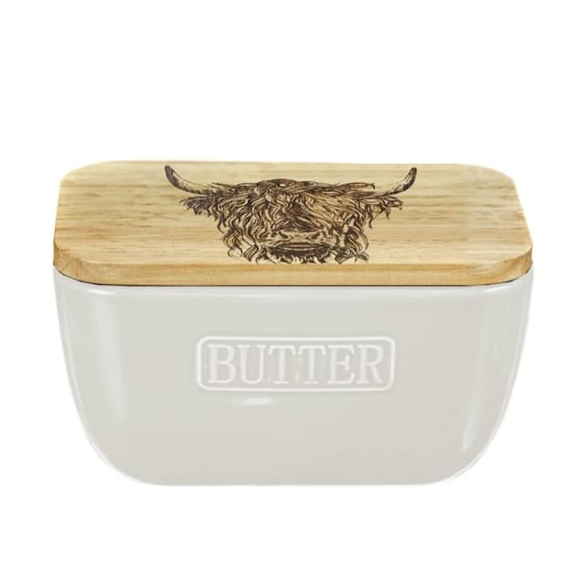 Selbrae House White Butter Dish - Highland Cow White unisex